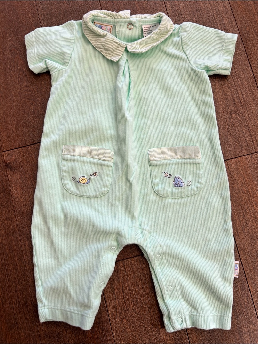 Vintage McBaby Mint Green One-Piece Romper with Animal Embroidery size 3/6M